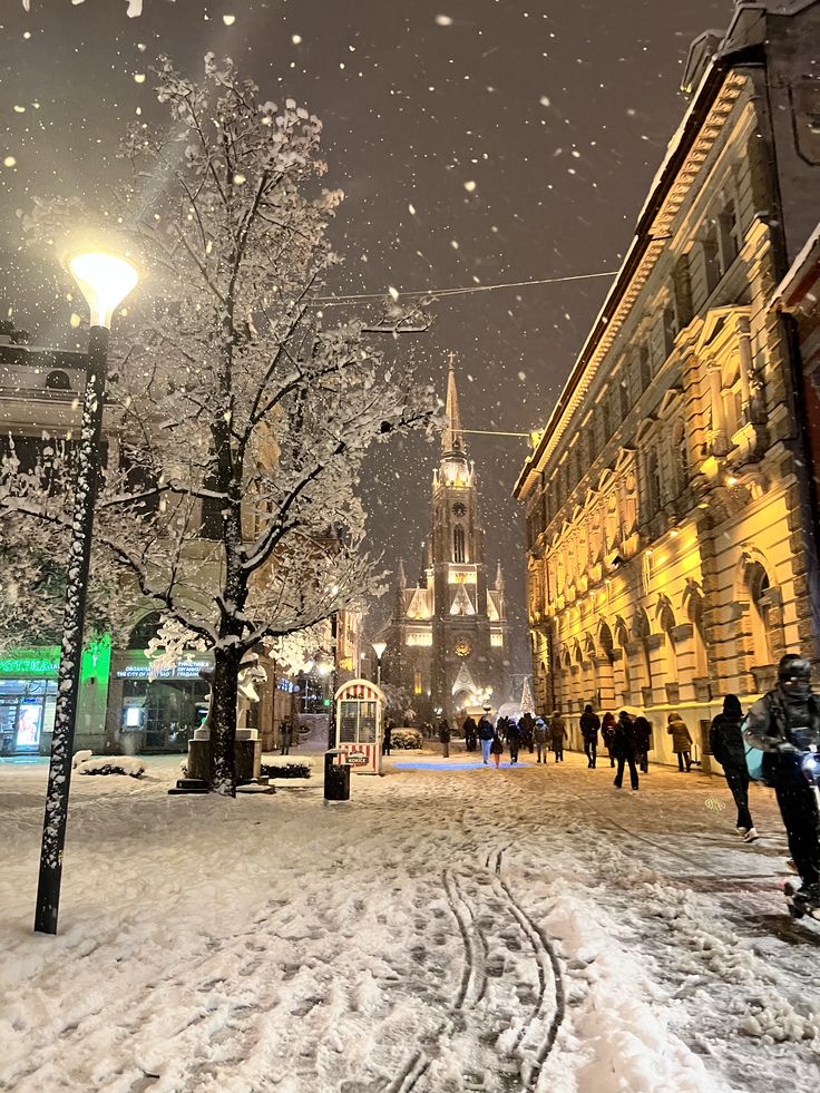 冬日雪夜街道